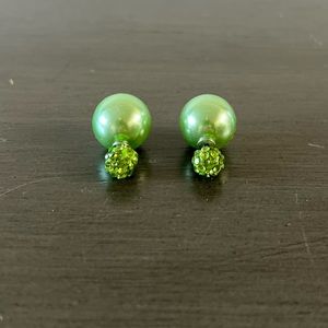 Bright Green Rhinestone Post + Pearl Double Sided Back Interchangeable Earrings